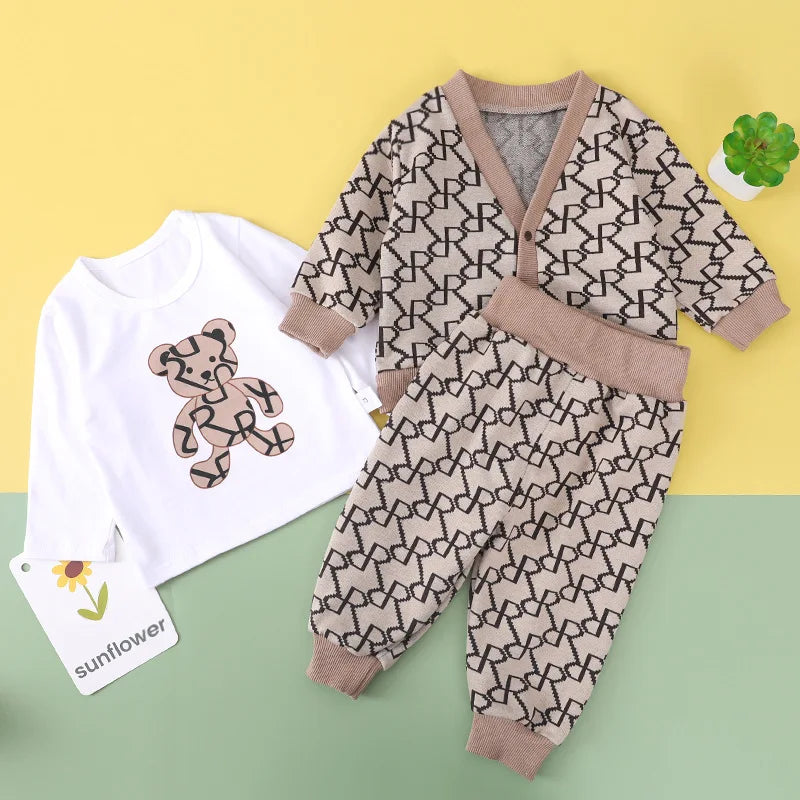 Fall Vintage 3-Piece Outfit: Cotton Cardigan, Pants & Top Perfect for  Toddlers 9m-3T