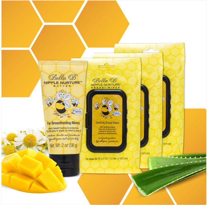 BELLA B Bundle: Nipple Nurture Butter 2oz and Nipple Nurture Breast Wipes 3-Pack Gift For Mom Pregnancy Gift (Gift Box)