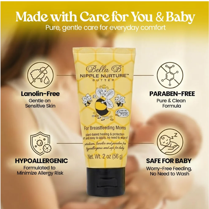 Bella B Nurturing Nipple Butter 2 oz - Organic Nipple Cream For Breastfeeding - Natural Nipplecreams For Breastfeeding - Breastfeeding Nipple Cream - Nipple Cream For Breastfeeding Organic