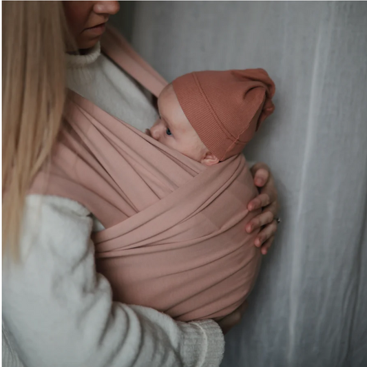 mushie Baby Wrap Carrier | 100% Organic Cotton | Infant Sling for Newborn and Babies 8-35 lbs (Blush)