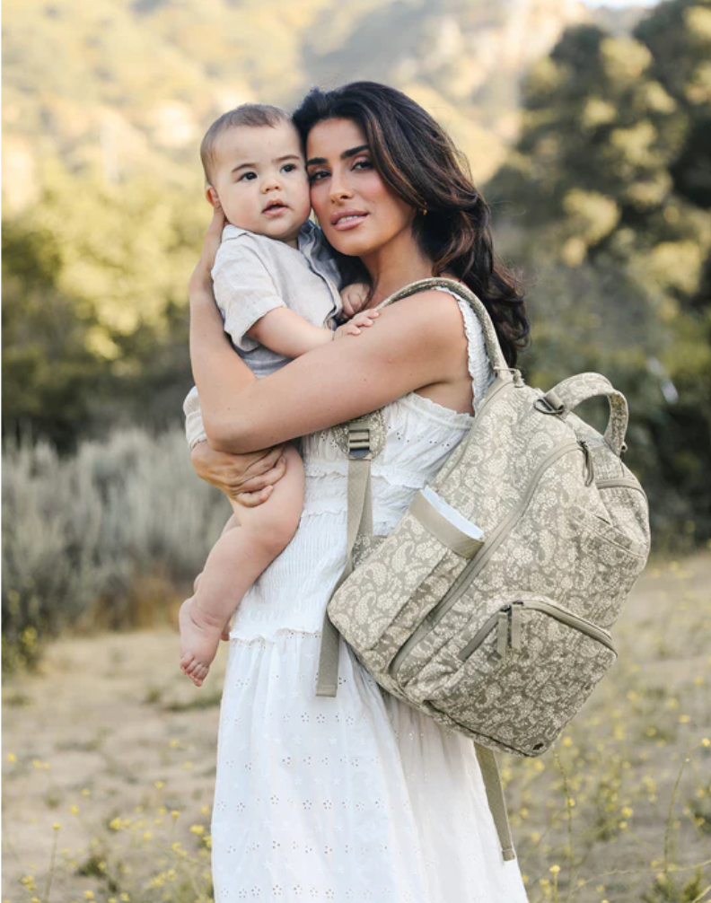 JuJuBe + Sazan Hendrix - New Classic Diaper Bag Backpack with Portable Changing Pad Baby Stroller Straps - Paisley Floral