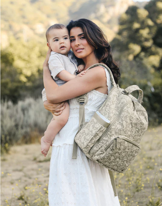 JuJuBe + Sazan Hendrix - New Classic Diaper Bag Backpack with Portable Changing Pad Baby Stroller Straps - Paisley Floral