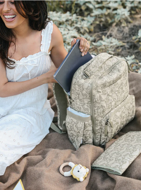 JuJuBe + Sazan Hendrix - New Classic Diaper Bag Backpack with Portable Changing Pad Baby Stroller Straps - Paisley Floral