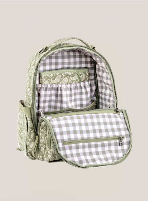 JuJuBe + Sazan Hendrix - New Classic Diaper Bag Backpack with Portable Changing Pad Baby Stroller Straps - Paisley Floral