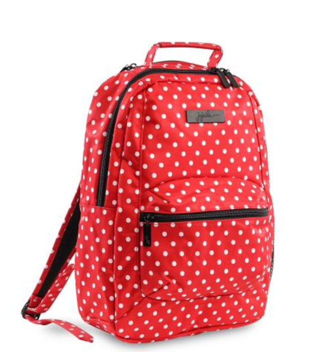 JuJuBe Be Packed Backpack/Diaper Bag Black Ruby - Red/White Polka Dots