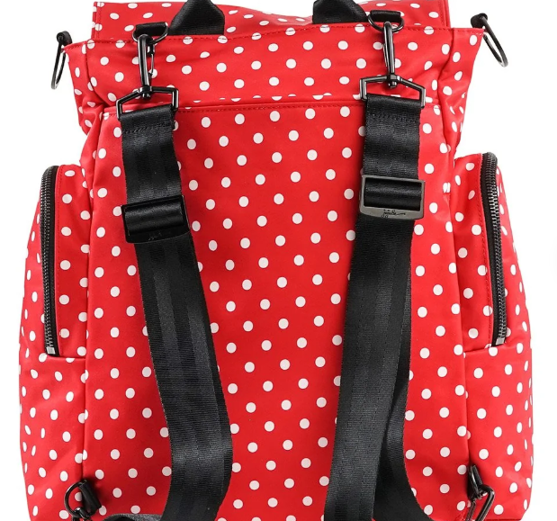 JuJuBe Be Packed Backpack/Diaper Bag Black Ruby - Red/White Polka Dots