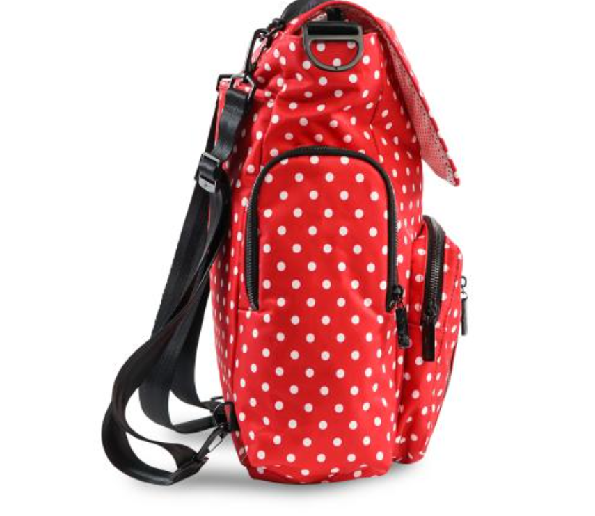 JuJuBe Be Sporty Backpack/Diaper Bag Onyx Collection - Black Ruby - Red/White Polka Dots