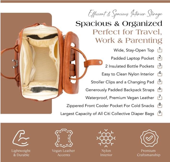Citi Collective Explorer Brown Diaper Bag Backpack - Vegan Leather