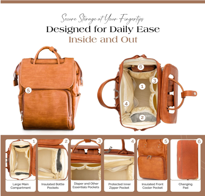 Citi Collective Explorer Brown Diaper Bag Backpack - Vegan Leather