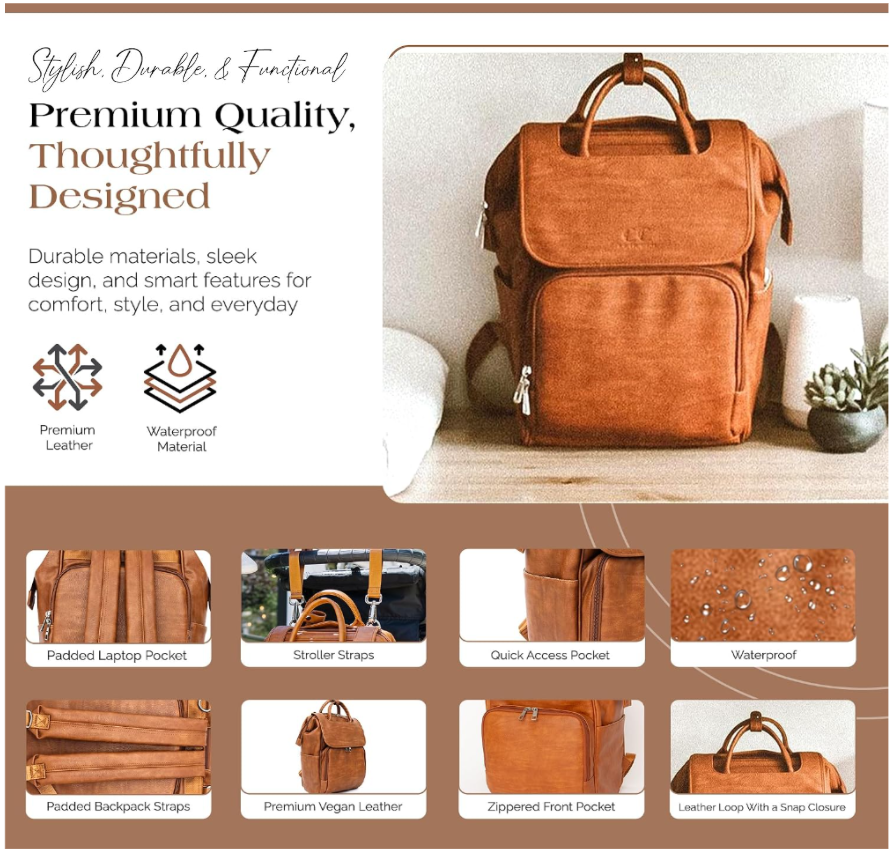 Citi Collective Explorer Brown Diaper Bag Backpack - Vegan Leather