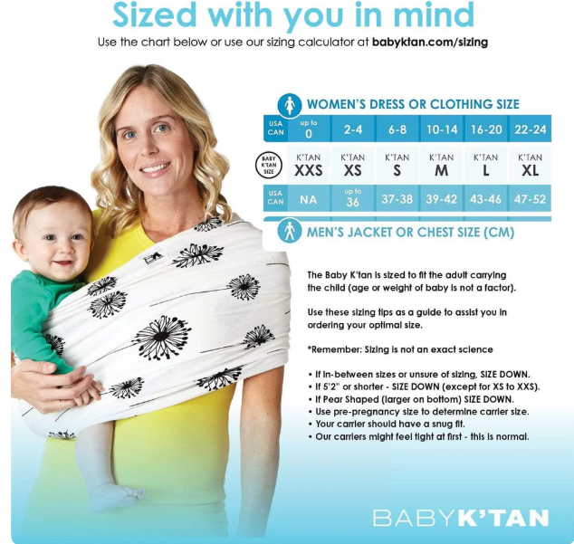 Baby Ktan Wrap Carrier in Dandelion: #1 Easy Pre-Wrapped Soft Slip-On- Size XL