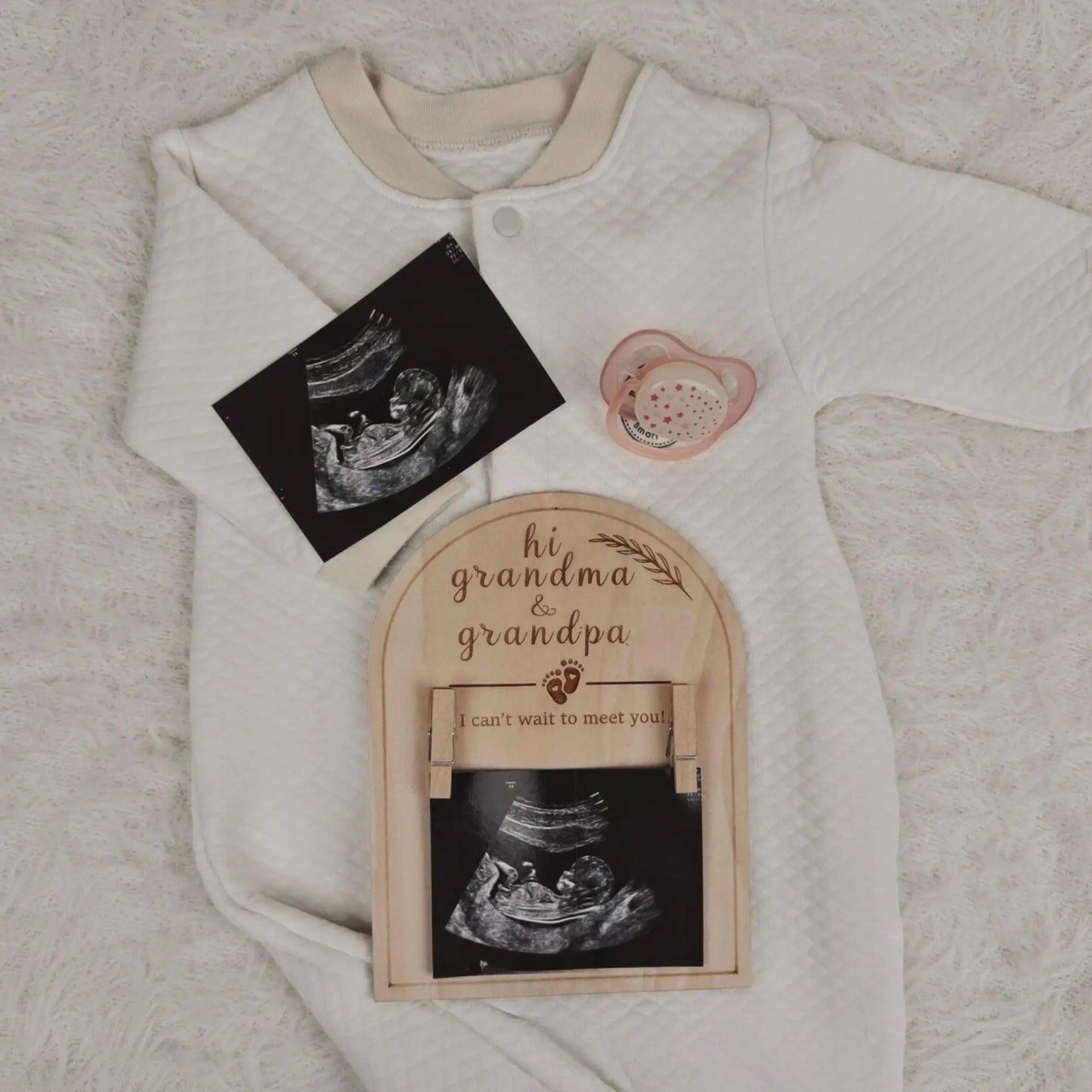 "Can't Wait to Meet You": Grandparent Or Parent Ultrasound Announcement Gift Frame, Rustic Basswood