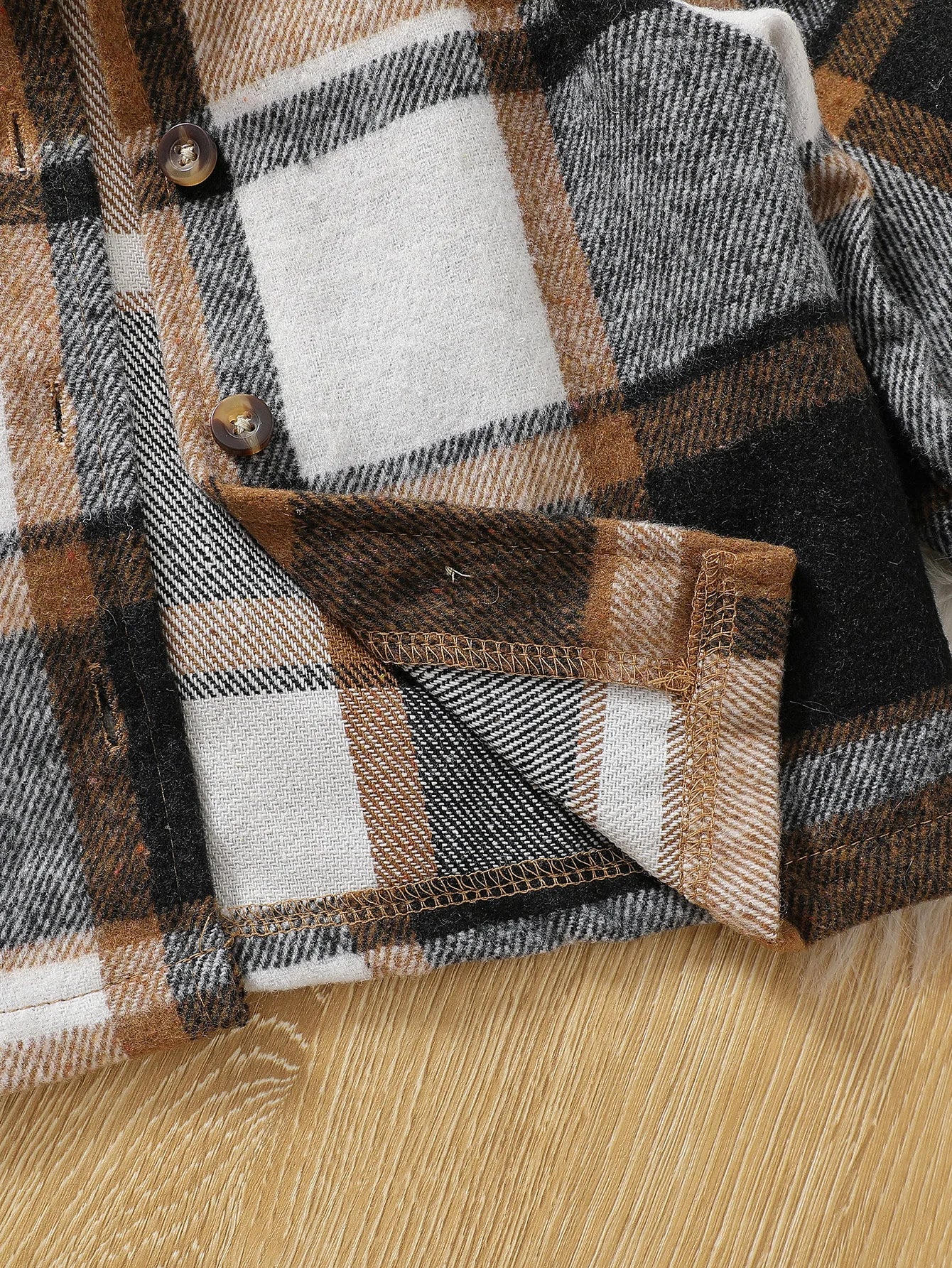 Harvest Tan and Black Striped Plaid Hooded Jacket two piece: Vintage Inspired 3m-3t