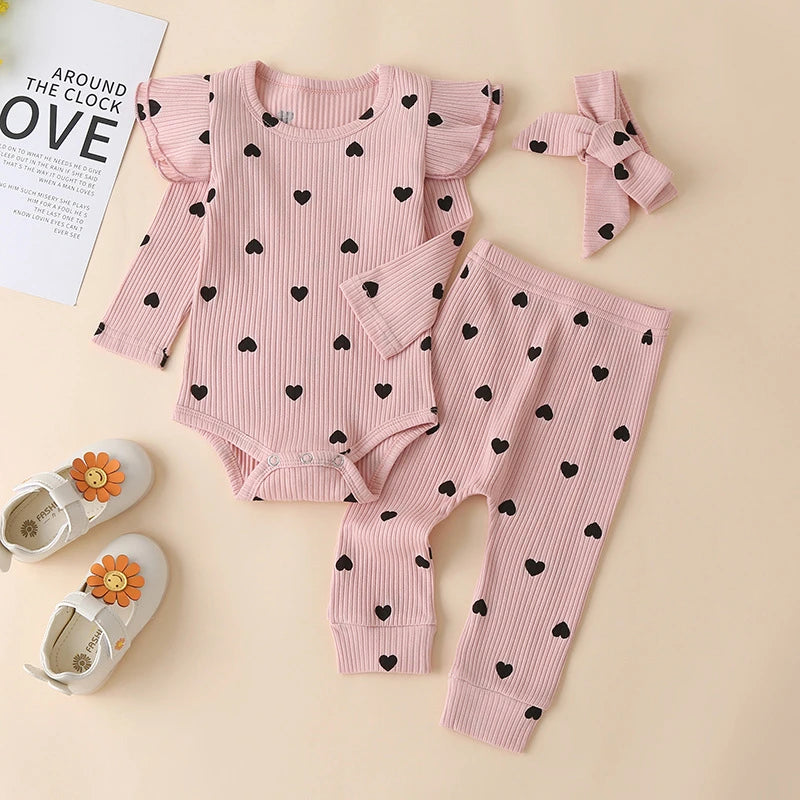 Sweet Girls Fall Cotton Lace Ruffle Bodysuit + Pants + Headband
