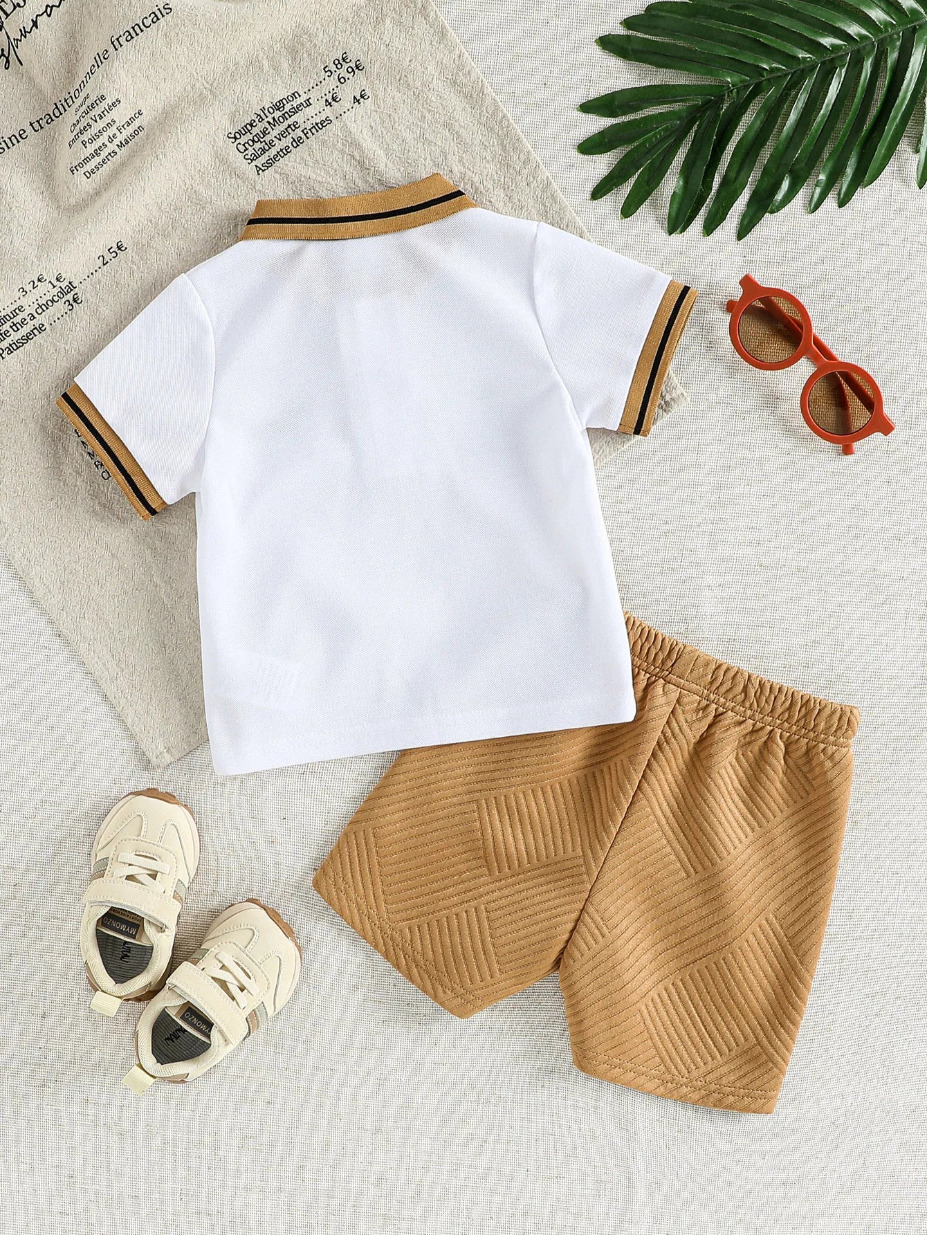 Trendy Baby Boy Sandy Beige T-shirt+Shorts  Summer Clothing Set for size 6m-3t
