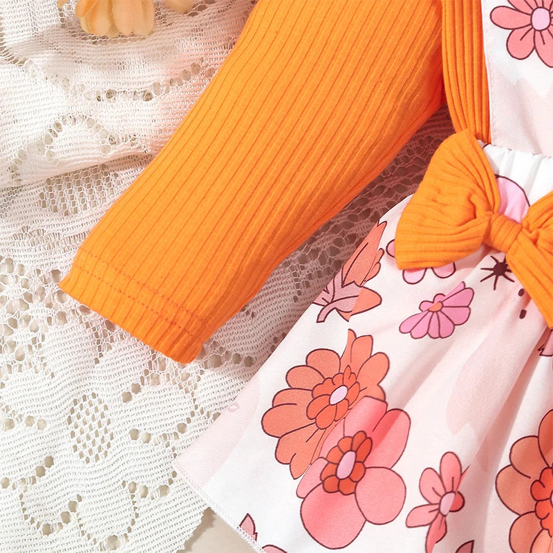 Harvest Romper Dress with Long Sleeves and Bows plus Headband- Set