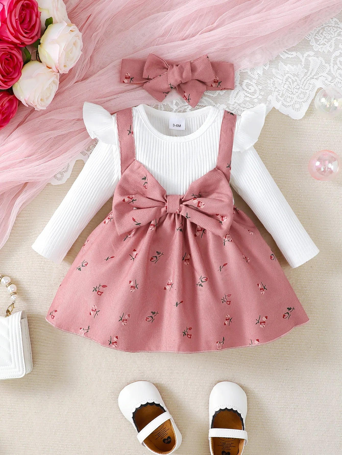 Charming Two-Piece Dress Set for Baby Girls- Floral & Bow