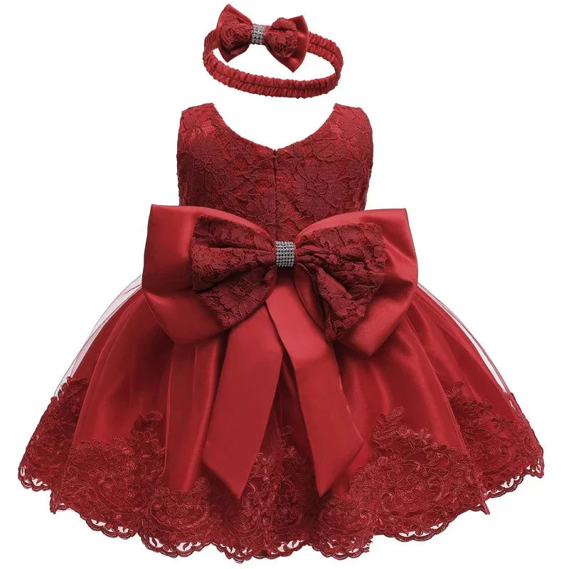Special Occasion Dress: Baptism, Flower Girl or Birthday Party Dress and Hairbow For Toddler Birthday Wedding Christening Infant Party Christmas Gown
