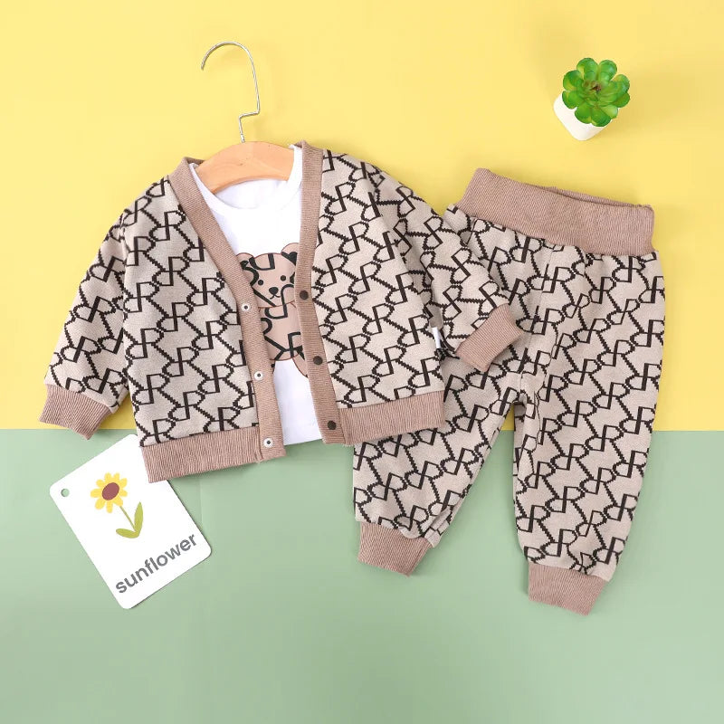 Fall Vintage 3-Piece Outfit: Cotton Cardigan, Pants & Top Perfect for  Toddlers 9m-3T