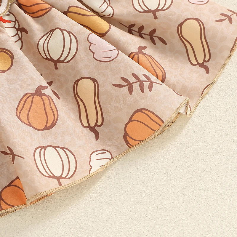 Harvest Dress: Long Sleeve Romper and Pumpkin Print Turkey Suspender-Skirt with Cute Headband (3 Piece)