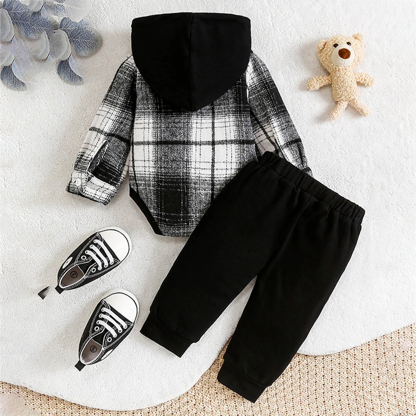 2-Piece Set Fall Checkered Hoodie and Pants 1m-18m