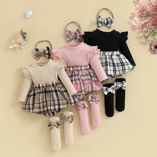 Fall Legwarmer Romper with Headband and Socks- 3pc Set