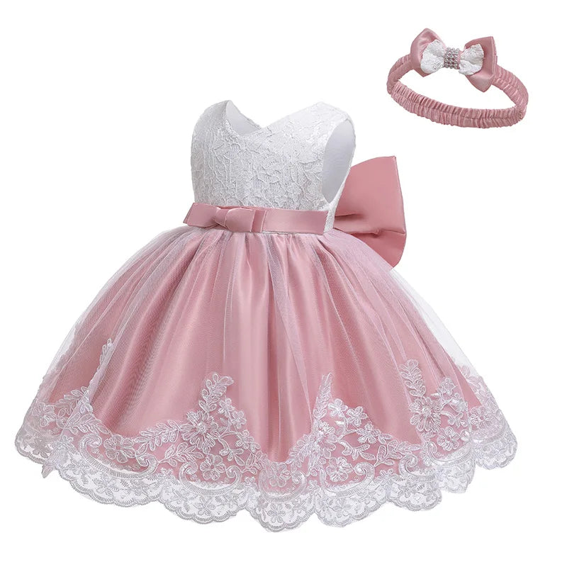 Special Occasion Dress: Baptism, Flower Girl or Birthday Party Dress and Hairbow For Toddler Birthday Wedding Christening Infant Party Christmas Gown