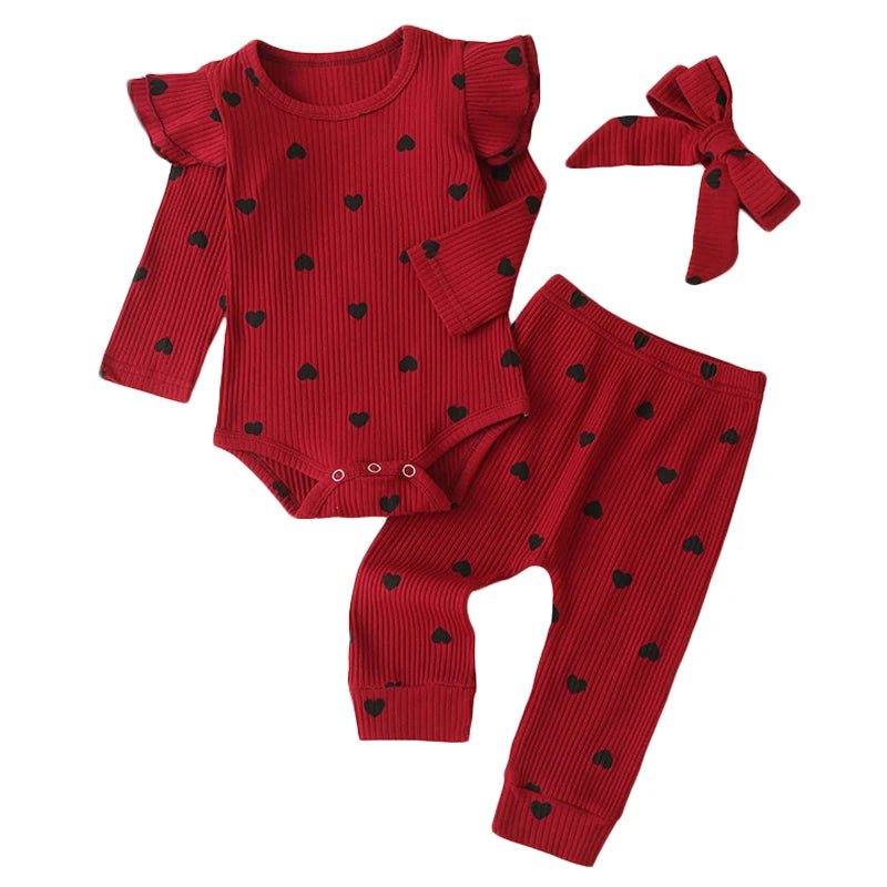 Sweet Girls Fall Cotton Lace Ruffle Bodysuit + Pants + Headband