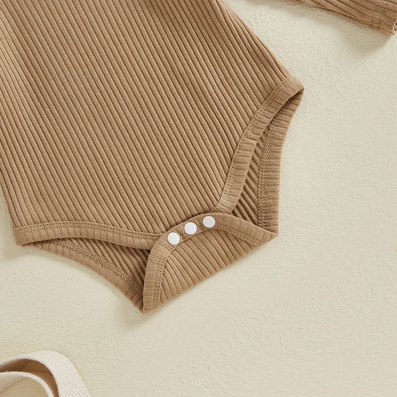 Spiced Harvest Long Sleeve Ribbed Romper + Suspender-Skirt + Headband 3 Piece Set  0-18M