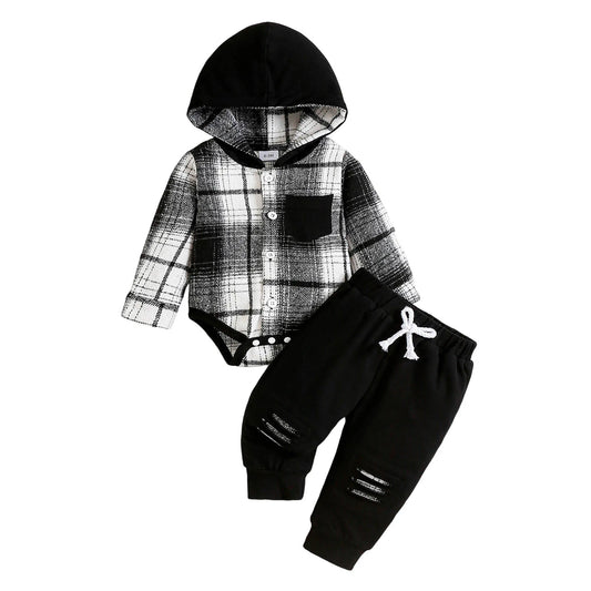 2-Piece Set Fall Checkered Hoodie and Pants 1m-18m