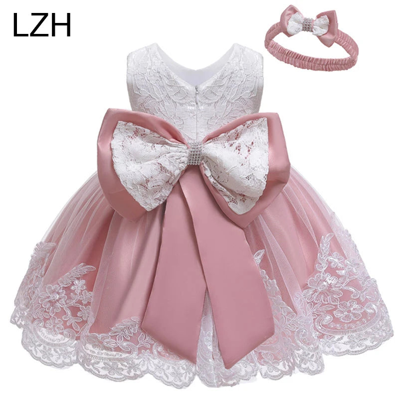 Special Occasion Dress: Baptism, Flower Girl or Birthday Party Dress and Hairbow For Toddler Birthday Wedding Christening Infant Party Christmas Gown