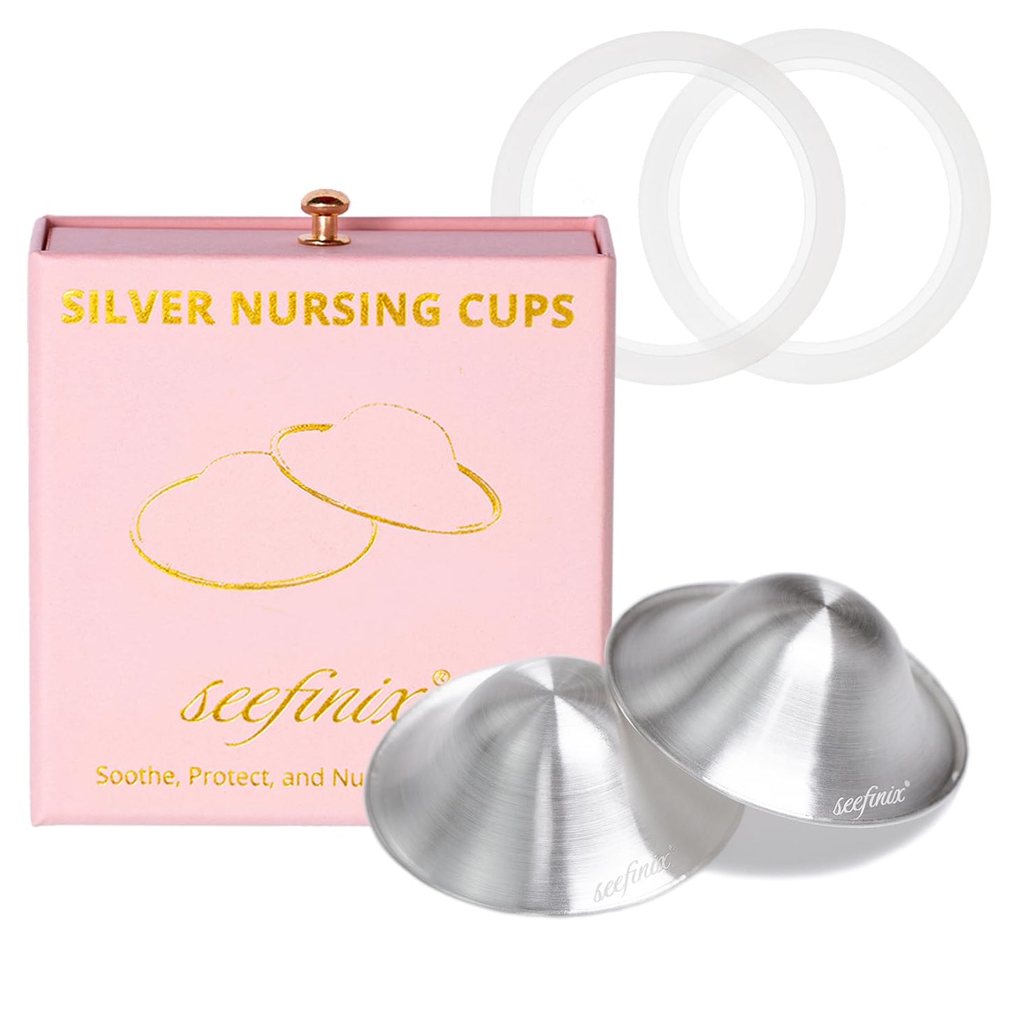 The Original Silver Nursing Cups-Nipple Shield for Breastfeeding Nipple Protector Breast Shield Sore Nipple Relief Nursing Aid for Women with Silicone O-Ring-Regular