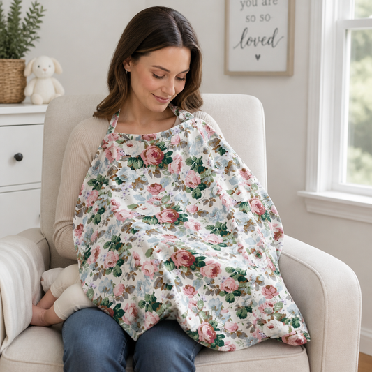 Beautiful Cotton Peony Nursing Cover- Breathable Cotton