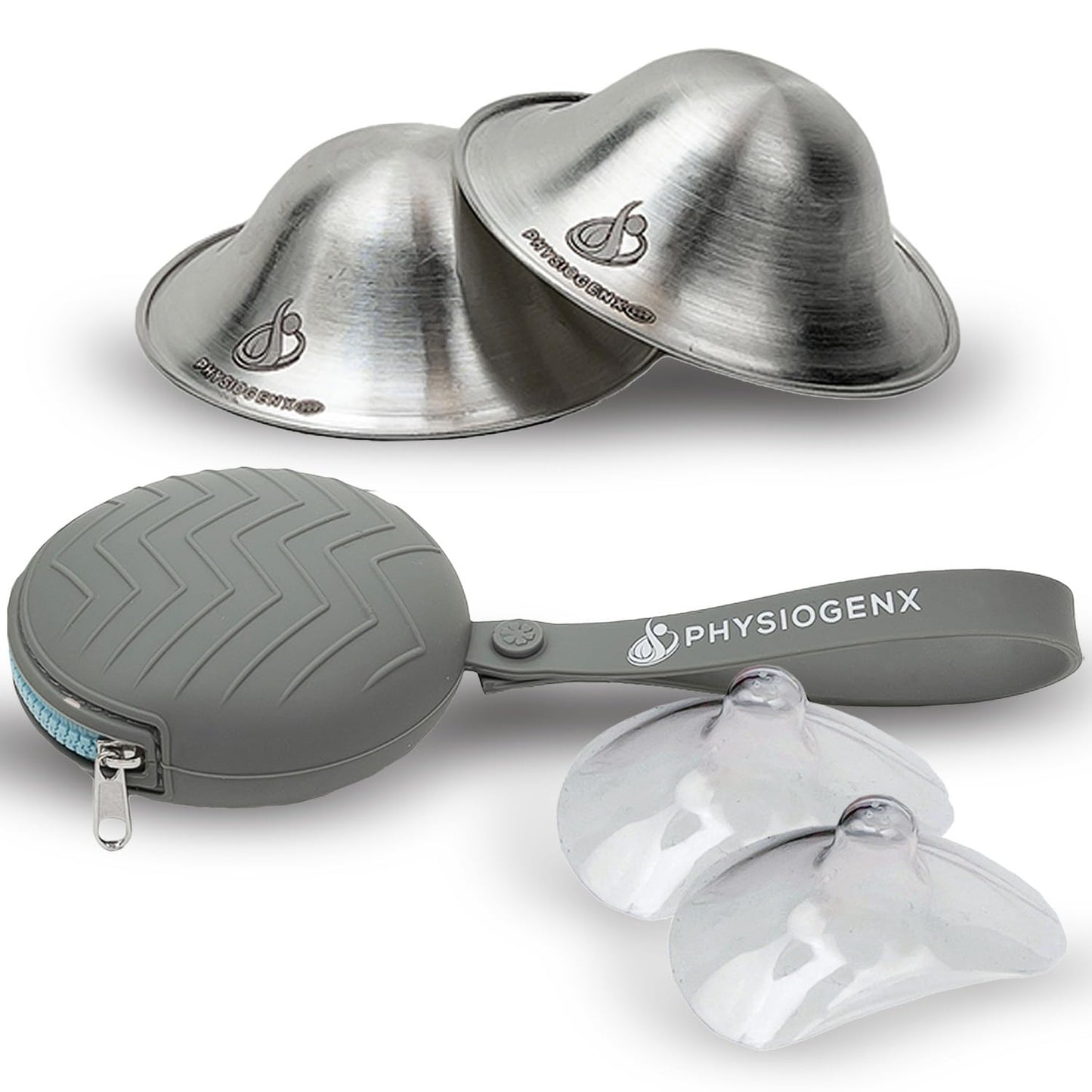 PHYSIOGENX USA OB/GYN Designed Silver Nursing Cups with Breast Shields for Nursing & Carry Case
