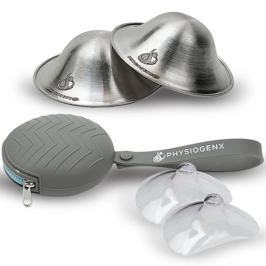 PHYSIOGENX USA OB/GYN Designed Silver Nursing Cups with Breast Shields for Nursing & Carry Case