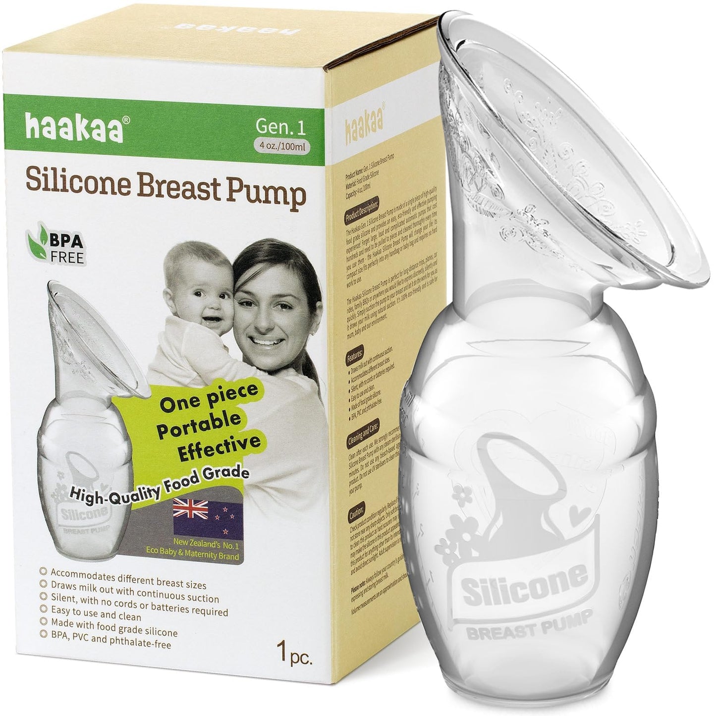 haakaa Manual Breast Pump for Breastfeeding Silicone Clear 4oz/100ml