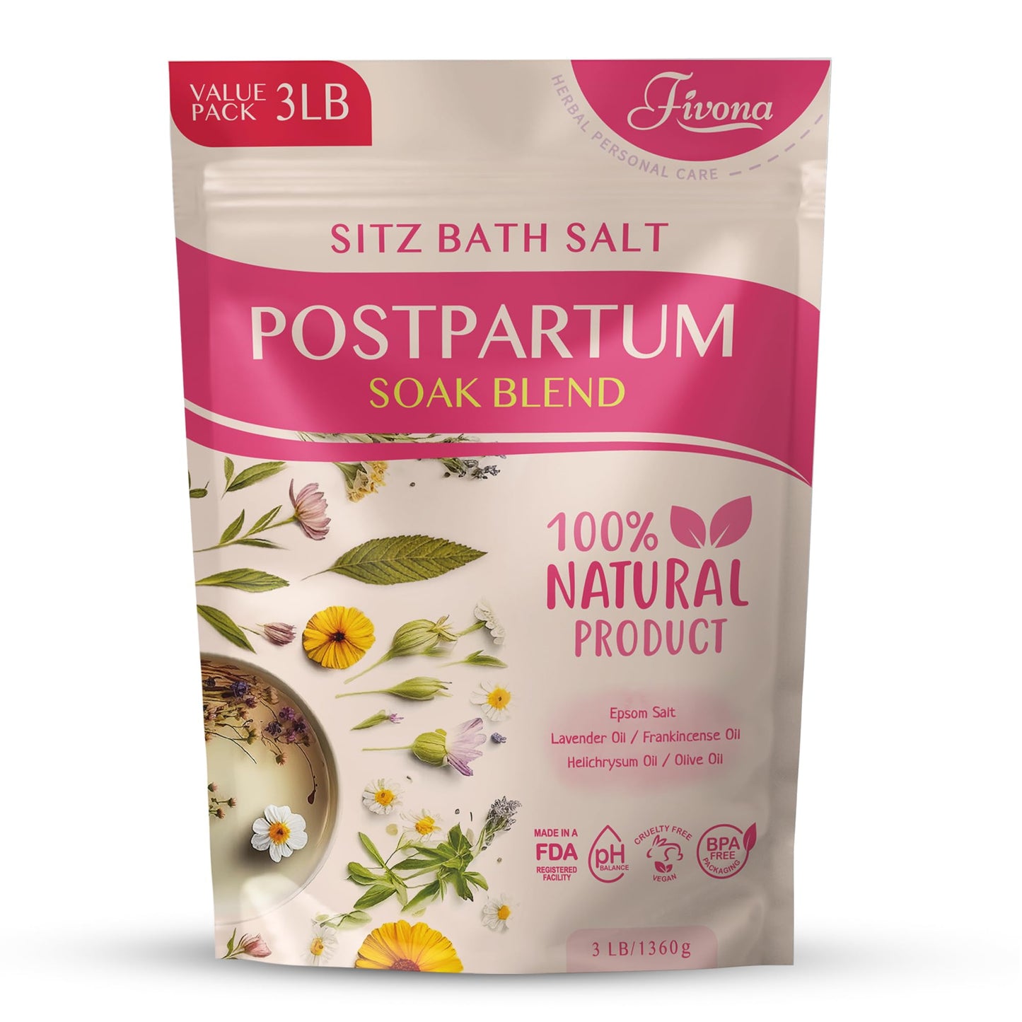 Postpartum Soak Blend - Epsom Salt with Essential Oils Blend for Sitz Bath Soaking Perineal Care Fast Postpartum Recovery & Hemorrhoid Treatment Essential Mix for New Mom
