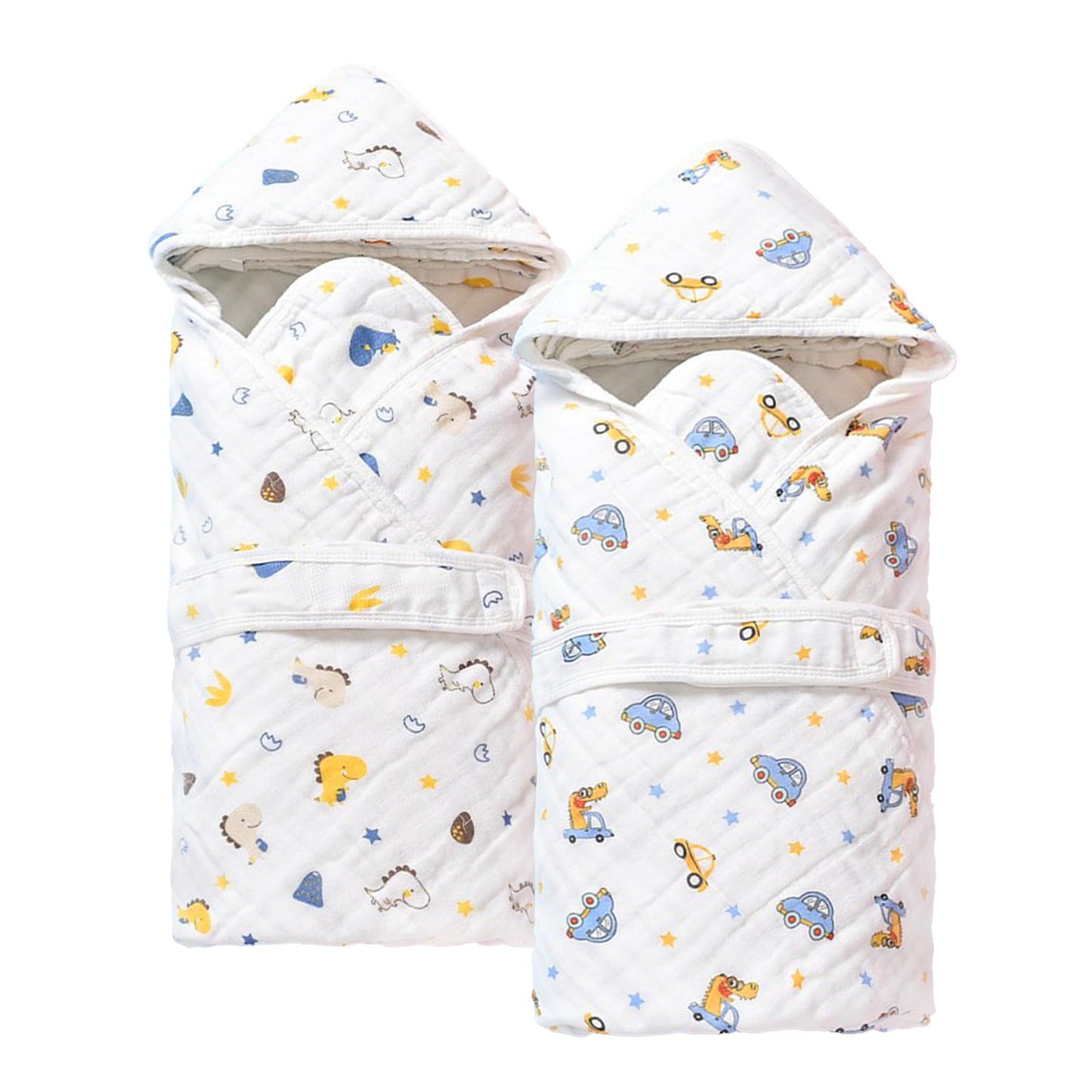 Cars and Dinos- 2 Pack Hooded Baby Bath Towels Large 32"x 32"Cotton