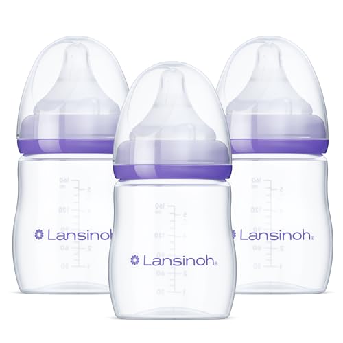 Lansinoh Anti-Colic Baby Bottles for Breastfeeding Babies 5 Ounces 3 Count Includes 3 Slow Flow Nipples Size S