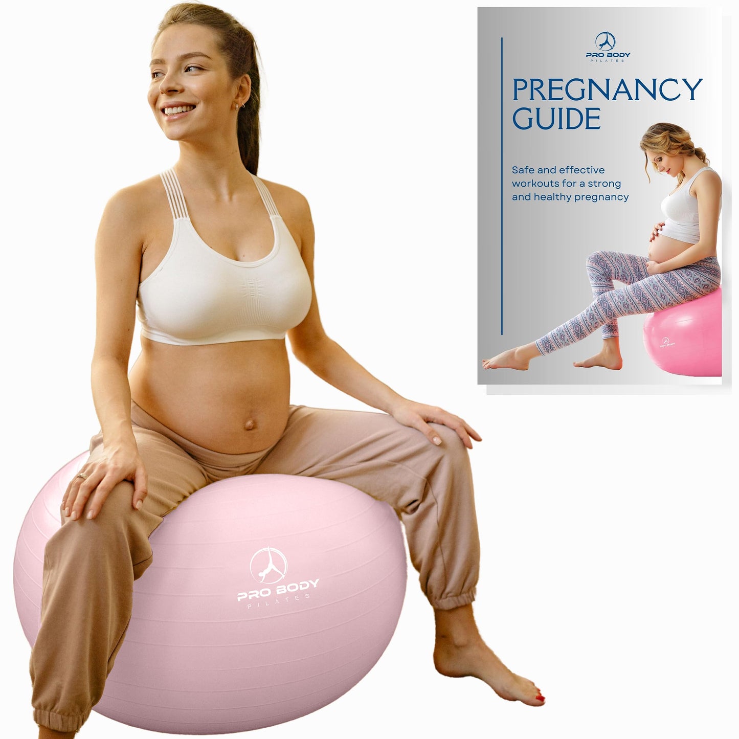 ProBody Pilates 65cm Birthing Ball - Pregnancy Ball Exercise for Labor with Book Yoga Ball Pregnancy w/Prenatal and Postnatal Exercise Extra Thick Birth Ball Pregnancy (Rose 65 cm: 51" - 510")