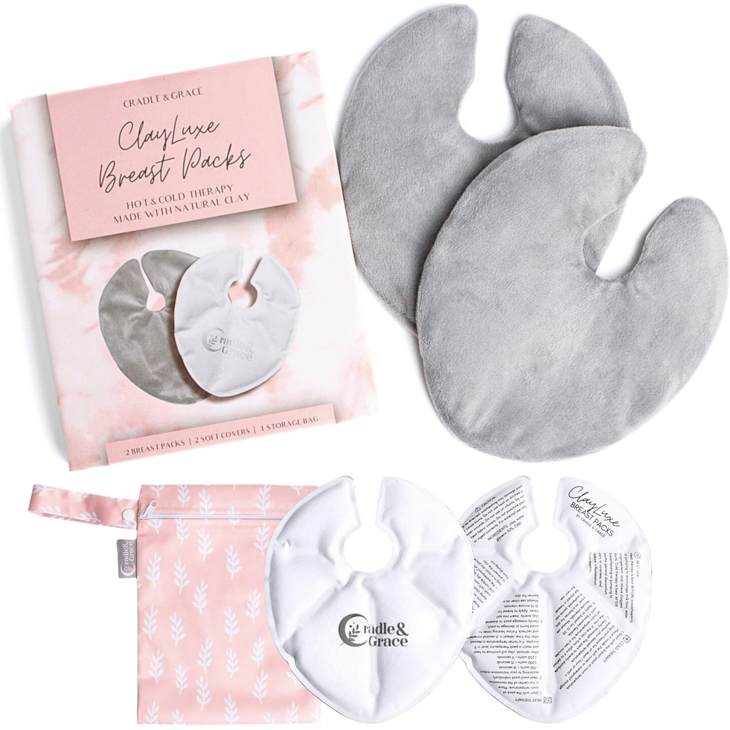 Cradle & Grace ClayLuxe Breast Therapy Packs: Natural Clay Hot & Cold Breast Pads